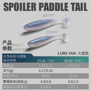Lures Talk Large Swinging Fish 5.5cm 6.5cm T Tail Soft Bait For Bass Black Pit <b>Fishing</b> - Product Image 5
