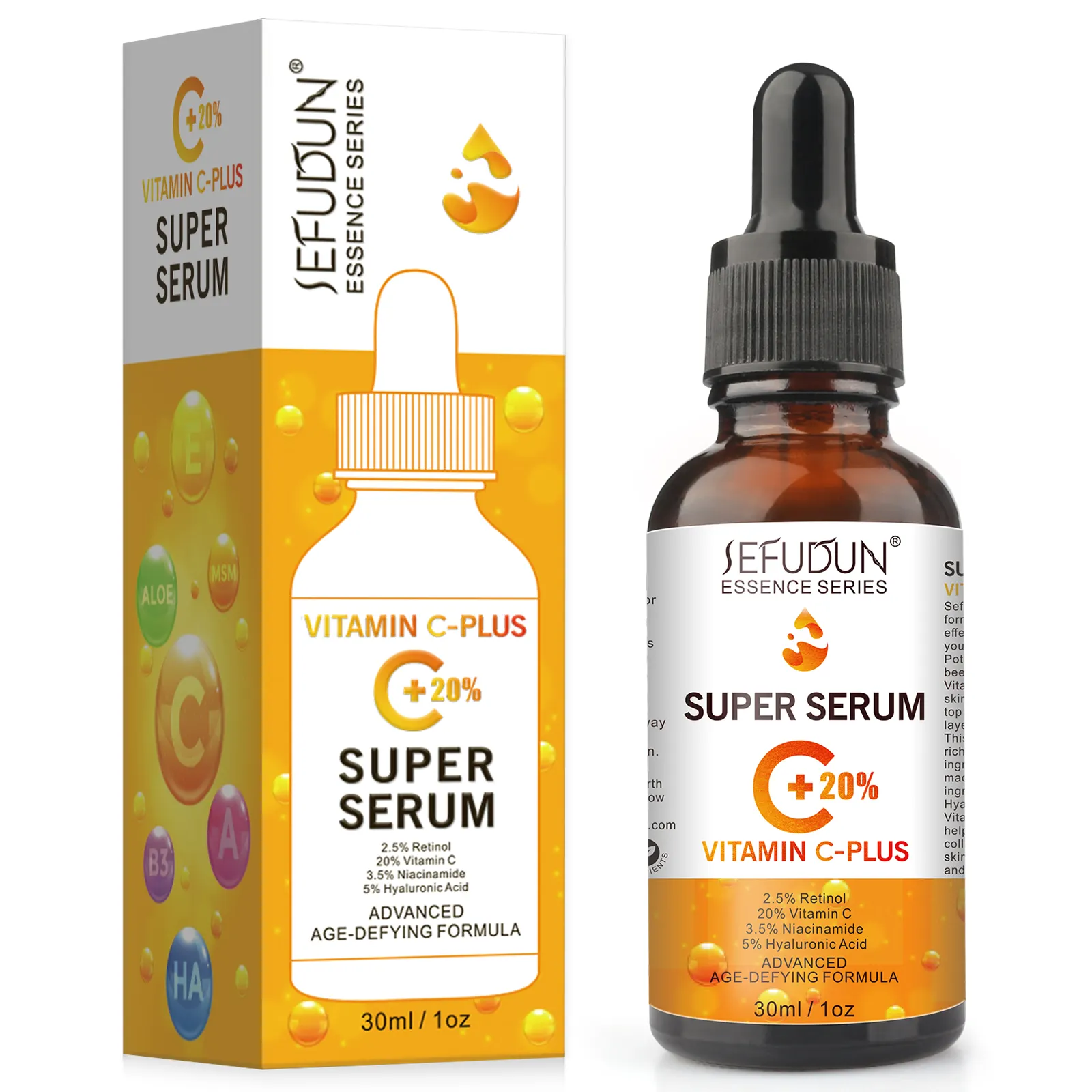 Organik nemlendirici beyazlatma C vitamini artı süper Serum yüz Serum hiyalüronik asit Serum cilt bakımı 30ml