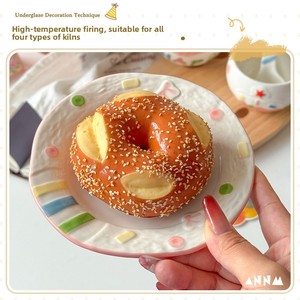 Plato de Pastel de Cerámica Pintado a Mano, Tazón para Postre, Apto para Microondas, Diseño Bonito Estilo Instagram para Uso Doméstico - Product Image 4
