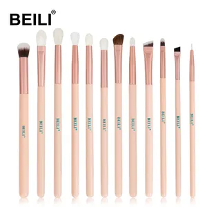 BEILI Rose Gold แปรงแต่งหน้าอายไลเนอร์12ชิ้น,แปรงปัดขนแพะธรรมชาติอายไลเนอร์อายแชโดว์