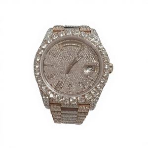 Reloj de Hombre con Cristal Moissanite, Caja de Acero Inoxidable, Correa de Acero Inoxidable, Resistente al Agua 10 Bar, Cierre de Pulsera, Estilo Hip Hop - Product Image 1