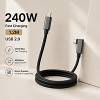 Câble USB C vers USB C à angle droit 240W 1,2M 5A PD Charge rapide Câble de données USB 2.0 Logo personnalisé OEM ODM Fournisseur en gros Usine