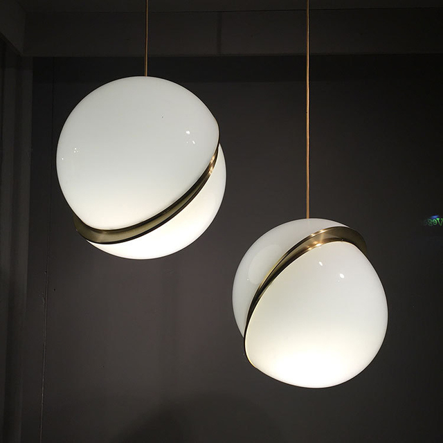 Modern Off-Center Sphere Pendant Light, Crescent Brushed Metal & White Acrylic, 3CCT Bulb Included, Adjustable 150cm Cable
