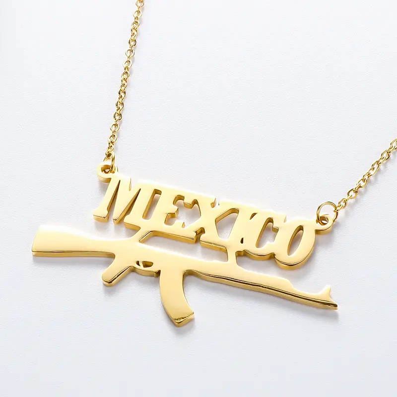 Wholesale Custom Stainless Steel Personalized name pendant with gun Wholesale Fashion new design necklace Custom Name Necklace