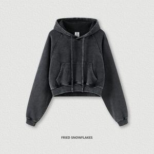 Sudadera con Capucha Corta de Forro Polar con Efecto Desgastado Estilo Vintage para Otoño/Invierno, Inspirada en la Moda Urbana de Instagram y el Estilo Spice Girl - Product Image 5