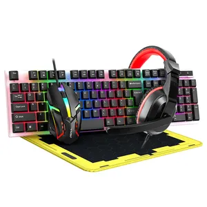 TWOLF 4IN1 TF240 arkadan aydınlatmalı kablolu oyun Rbg ile fare klavye Combo Gamer Pc oyun ofis için arka kulaklık Mouse Pad