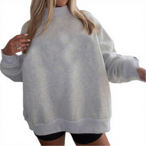 Women Oversized <b>Mock</b> Neck Sweatshirt Gray Fleece Pullover Turtle Neck Hoodie Regular Sleeve Embroidered Eco-Friendly Casual - Product Image 3