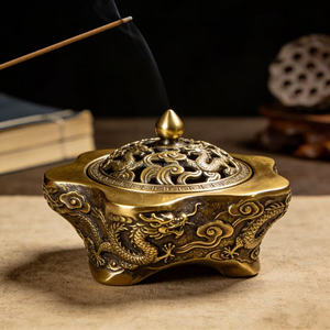 Squisito Bruciatore d'Incenso in Bronzo Fuso Intagliato, Scultura Tradizionale <span class=keywords><strong>Cinese</strong></span> per Arredamento Casa, Ufficio, Sala <span class=keywords><strong>da</strong></span> Tè, Regalo - Product Image 3