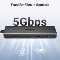 UGREEN USB 3,0 Hub, 4 puertos USB a Splitter Ultra-Slim USB Expander para ratón, teclado, unidad flash, disco U, impresora