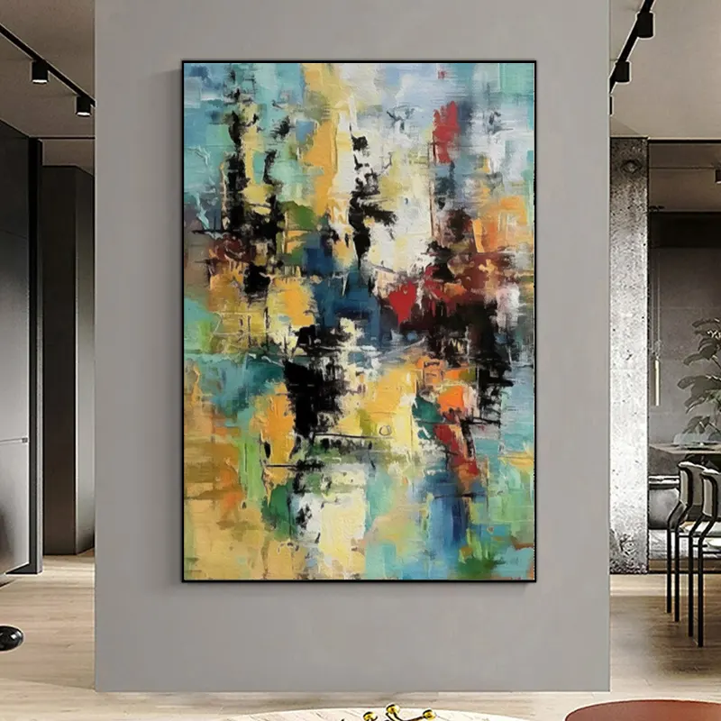 Peinture à l'huile de texture épaisse peinte à la main abstraite moderne sur toile à la main grande peinture d'art de mur pour le décor à la maison de salon