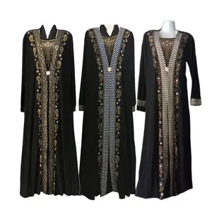 2023 Hot Sale Robe Dress Dubai Middle East Muslim Arab Ladies Beaded Black Prayer Muslim Dress Robe