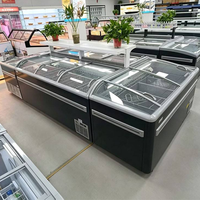 Congelador Comercial de Gran Capacidad Tipo Isla con Tapa de Vidrio Transparente, Enfriamiento Directo, Descongelación por Gas Caliente y Control Digital