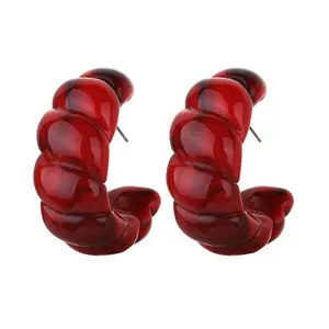 DUYIZHAO Vintage European And American Fashion Jewelry Colorful Acrylic Textured C Shape Twisted Earrings For Women Gift