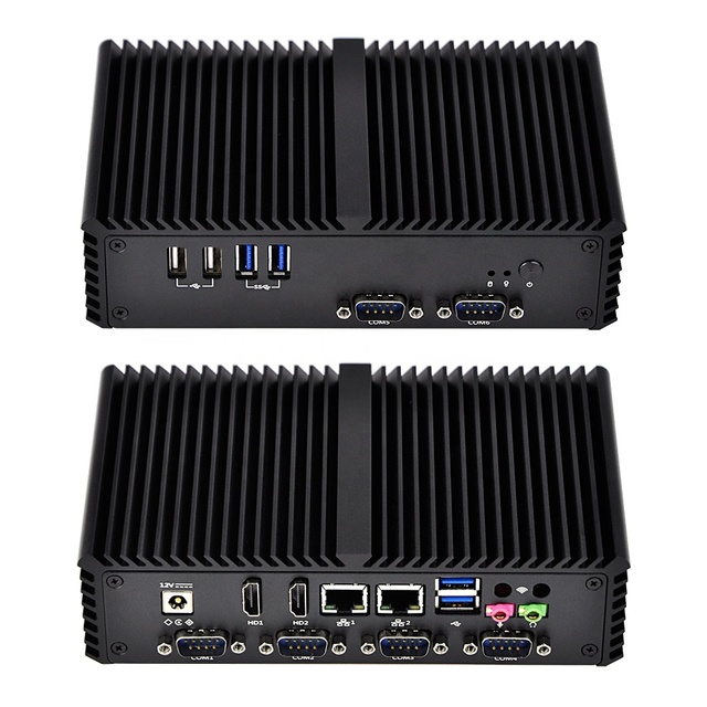 Qotom Mini Pc Q370P AES-NI Fanless Mini Computer I7 Computer Hardware Computer with 6 Serial Ports