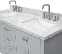 Meuble-lavabo de salle de bain moderne en MDF laqué bleu de 60 pouces avec lavabo rectangulaire en marbre de Carrare italien pour usage hôtelier
