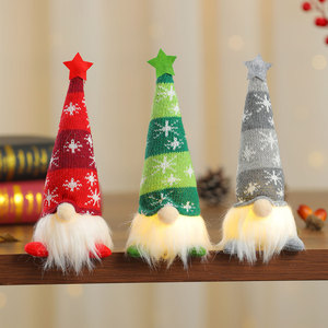 Christmas decorative striped <b>snowflake</b> knitted five-pointed star hat with <b>light</b>-up hanging leg doll ornament gift - Product Image 3