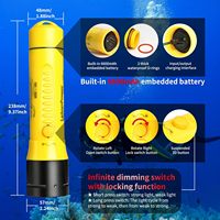 Linterna de Buceo Recargable LED Amarilla de 1800 Lúmenes y 5500K, Resistente al Agua IP68, 200-300M, para Buceo y Caza Submarina