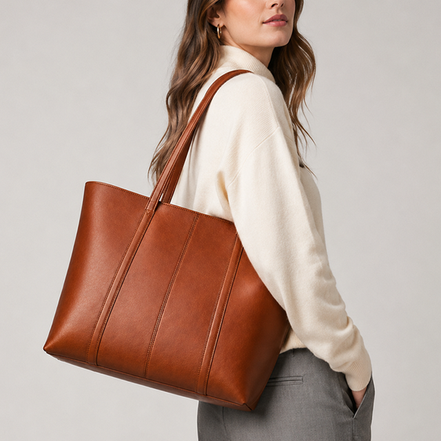 Sustainable Vegetable Tanned Leather Shoulder Tote Bag for Women Oversized Shopper Minimalist Everyday Travel Brand OEM Factory
