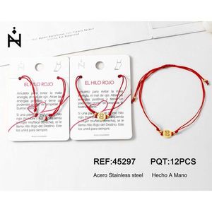 Cavigliera in acciaio inossidabile con braccialetto in filo rosso fatto a mano per protezione e fortuna - Product Image 1