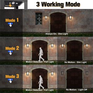 Đèn Tường Năng Lượng Mặt Trời Ngoài Trời Với 3 Chế Độ Chiếu Sáng Đèn <span class=keywords><strong>Led</strong></span> Gắn Tường Từ Hoàng Hôn Đến Bình Minh Đèn Lồng Hiên An Ninh Cảm Biến Chuyển Động Bên Ngoài - Product Image 3