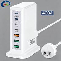 Station de charge rapide HNT 180W 7 ports PD QC, chargeur de voyage universel avec prises US EU UK AU JP pour ordinateurs portables et téléphones