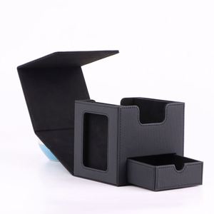 Boîte de rangement portable en cuir PU noir pour cartes à collectionner et jeux de société avec plateau à dés - Product Image 3