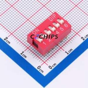 DS-06R DIP Switch Through hole Component (THT)-12P,16.8x9.9mm Switch Flat Toggle, Raised Type Single Pole Single Throw 6 PC Pin - Product Image 1