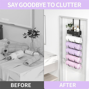 Towel Rack Behind <b>Door</b> 6 Tier Metal Storage Organizer Shelf For Bathroom Towels And Accessories - Product Image 4