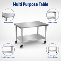 Table de travail en acier inoxydable 304 avec roulettes, double niveau, entièrement soudée, aucun assemblage requis