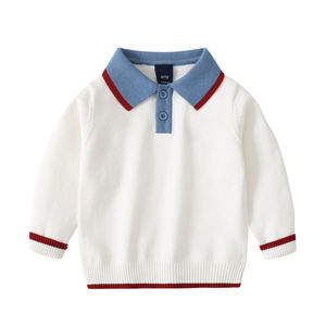 Mode brodé couleur unie garçon <span class=keywords><strong>pull</strong></span> en tricot automne hiver revers rayé bébé chandails en tricot - Product Image 1