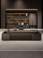 Ensemble de chaise de bureau de direction en bois laqué simple, luxe léger, haut de gamme, avec armoire latérale, table de patron