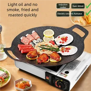 <span class=keywords><strong>Plaque</strong></span> <span class=keywords><strong>de</strong></span> <span class=keywords><strong>cuisson</strong></span> BBQ extérieure 34 cm <span class=keywords><strong>en</strong></span> acier au carbone antiadhésive avec fond <span class=keywords><strong>en</strong></span> <span class=keywords><strong>fonte</strong></span>, pour rôtir, compatible gaz et induction, idéale pour Samgyupsal - Product Image 3