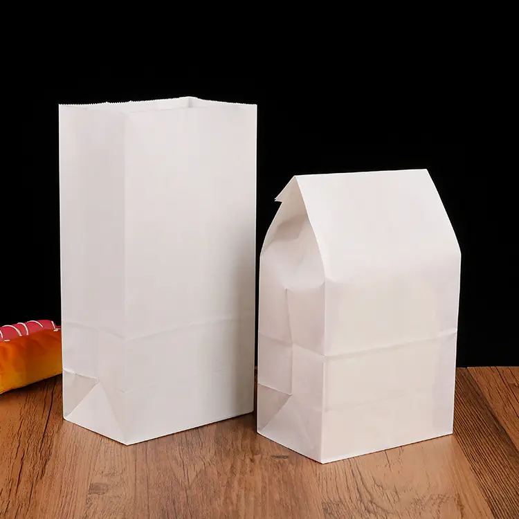 Logo Design personalizzato a prova di grasso da forno pane Barbecue Snack cibo da asporto imballaggio fondo quadrato bianco sacchetto di carta Kraft