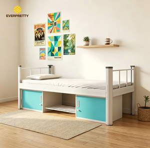Meubles scolaires, lit de dortoir moderne, cadre de lit simple en acier métallique avec armoires de rangement et étagère à chaussures pour étudiants universitaires - Product Image 1