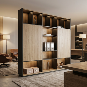 Armoire de classement de luxe massive avec finition en bois de chêne clair et structure foncée pour grand bureau - Product Image 2