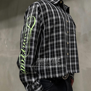 Chemises polo en flanelle boutonnées à manches longues personnalisées Fabricant de vêtements à rayures bretonnes Chemise personnalisée Chemise à carreaux en flanelle délavée à l'acide - Product Image 2