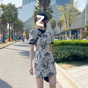 Summer New Chinese Retro High-end Slimming Dress for Women Short Sleeves Floral Print Casual Cheongsam - Product Image 2