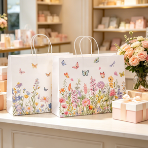 Sacs d'emballage en papier kraft de luxe à grande capacité, imprimés de fleurs et sur le thème de Noël, pour la promotion de vêtements en gros - Product Image 5