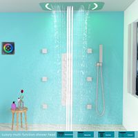 Système de pomme de douche à LED 4 fonctions Ensemble de robinets en laiton à effet pluie de 27.95 pouces Super Large Nickel brossé Salle de bain Super Large Shower
