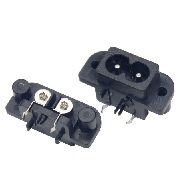 IEC 60320 C8 2-Pin PCB Mount Male Plug Inlet 2.5A/5A 250V Industrial AC Power Socket