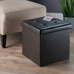 DB Ashford Tabouret pouf carré moderne en similicuir avec rangement pour entrée chambre salon MDF et lin - Product Image 5