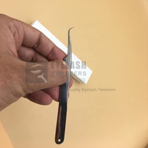 Pinzas de pestañas japonesas de acero inoxidable de 45 grados de alta calidad, logotipo personalizado, fibra de volumen de belleza puntiaguda sólida - Product Image 2