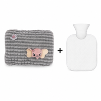 Housse de bouillotte en fausse fourrure ondulée douce, motif éléphant de dessin animé, avec décor floral, pour des cadeaux d'hiver confortables et pour réchauffer le lit à la maison