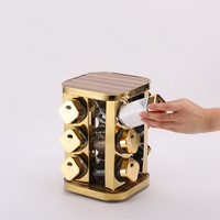 Étagère à épices rotative en bois et acier inoxydable à trois niveaux pour 12/16/20 pots à épices, multifonctionnelle, de type sur pied, pour comptoir