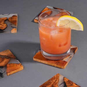 Sang Trọng Bằng Gỗ Coaster Đồ Uống Thảm Vuông Đám Cưới Cà Phê Trà Cốc Bia Coaster Chủ Epoxy Nhựa Gỗ Đế Lót Ly Thiết Lập Với Chủ - Product Image 3