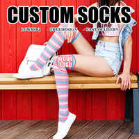 Chaussettes montantes personnalisées antidérapantes à rayures, en tricot d'automne, souples et respirantes, avec bordure extérieure, pour jeunes et adultes, OEM