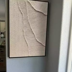 Peinture à l'huile et acrylique abstraite minimaliste texturée gravée sur pierre, diptyque, grande taille, neutre, pour décoration murale d'hôtel et de maison - Product Image 2