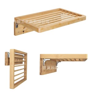 Wall Mounted Foldable Wooden Towel Rack Solid Wood Storage <b>Shelf</b> With <b>Hooks</b> For Bathroom Use - Product Image 5