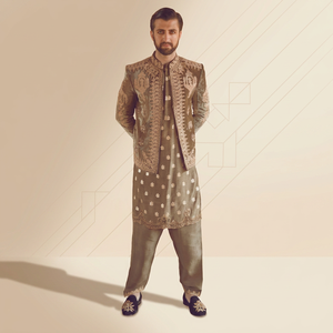 2022 New Heavy Embroidery Indowestern Dress with XL Size <b>Pants</b> on Velvet & Silk Fabric Men's Suits & Blazer>Men's Suits - Product Image 5