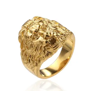 الذهب مطلي الرجال مجوهرات الأزياء anillo دي ليون الفولاذ المقاوم للصدأ الأسد شكل البنصر بيان الحيوان الأسد رئيس خواتم